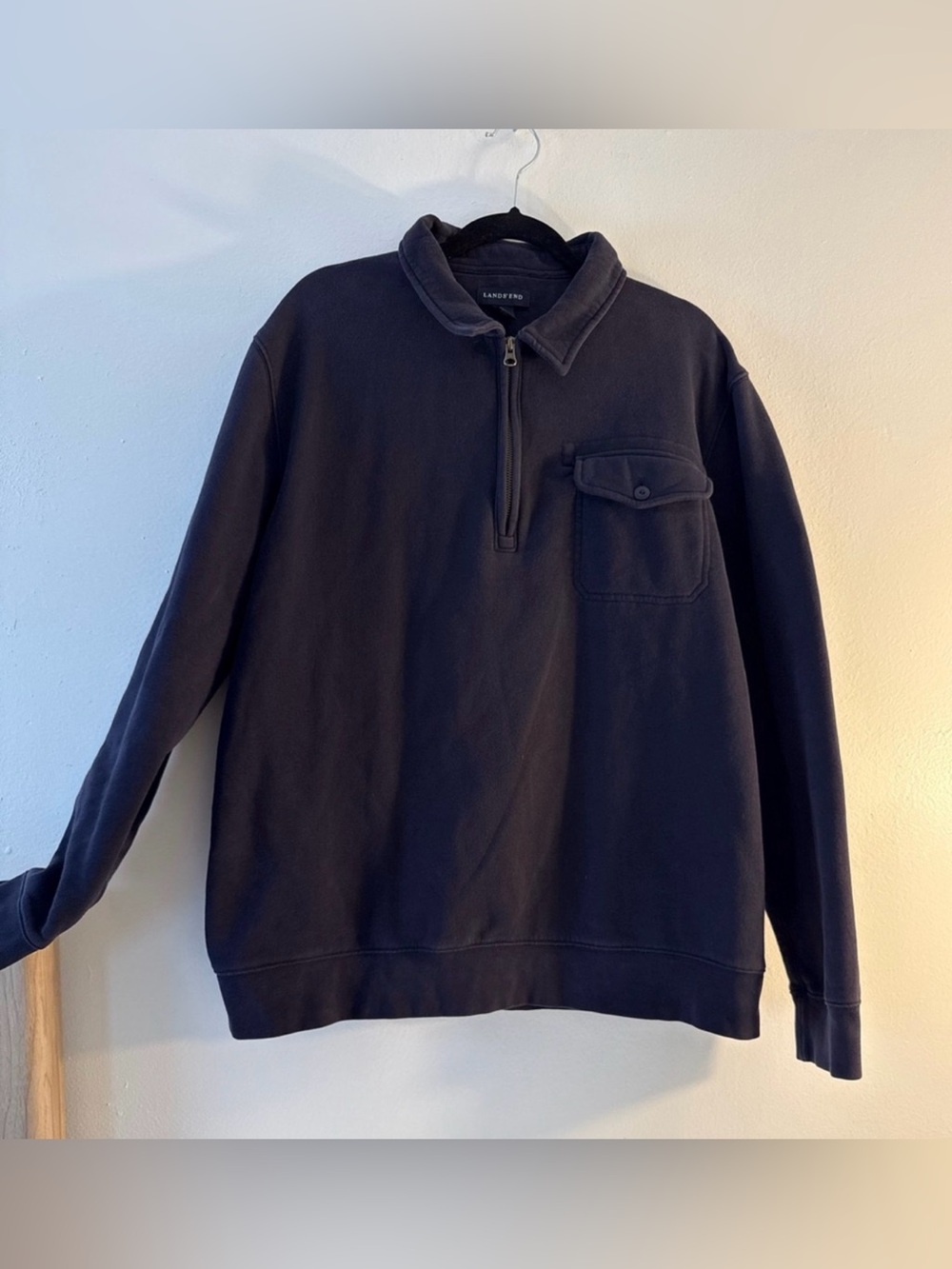 Lands' End Men's Zip-Neck Sweatshirt in Navy